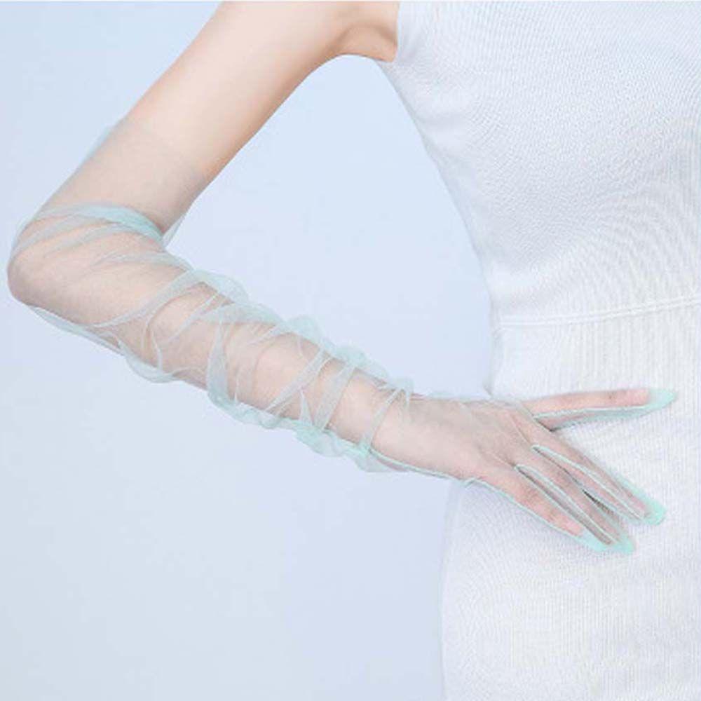 

Модные шелковистые женские перчатки до локтя с полными пальцами, перчатки-митенки с пятью пальцами, тонкие перчатки, кружевные митенки светло-зеленый