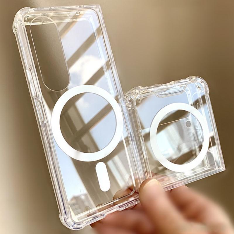 Luxury Transparent Magnetic For Magsafe Case for Samsung Galaxy Z Flip 6 5 Fold 4 3 Cases Clear Shockproof Armor Acrylic Cover