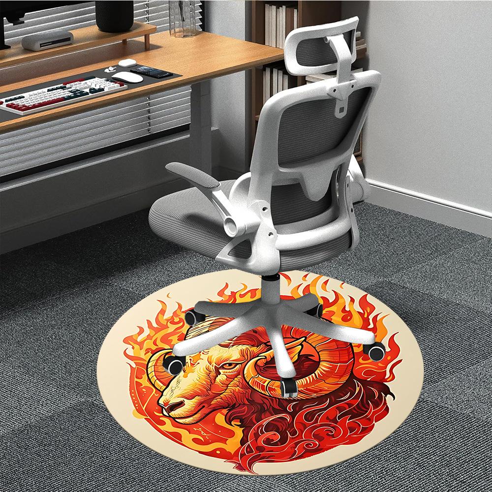 1pc Ram Flames Office Round Area Rug,  Mat Suitable For Office, Under Office Chairs Bedroom Living Room Home Decor, Room Deco