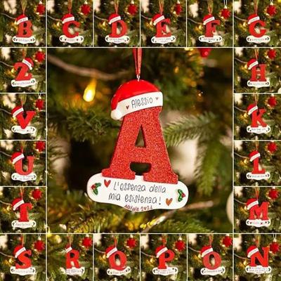 Christmas Tree Decoration Letter Pendant 26 Letters Home Holiday Wooden Pendant Xmas New Year Decor Ornament Customizable