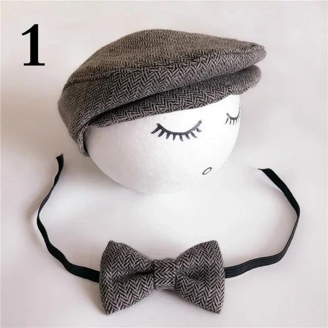 Newborn Photo Props Baby Boys Beret Hat + Bow Tie Set Newborn Newborn Photography Props Gentleman Cap Photo Outfit