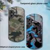 Camouflage Blue For Apple IPhone 16 11 13 15 14 Pro Max 12 Mini 7 8 Plus XR X XS Elliptical Shaped Tempered Glass Phone Case