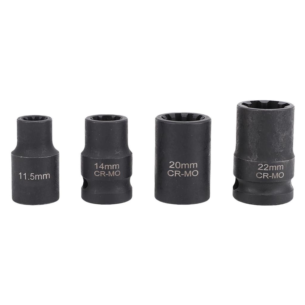 4st Bromsokshylssats 1 2in Fäste Verktyg för Borttagning av Bromsok 11.5mmx10pt 14mmx7pt 20mmx10pt 22mmx7pt