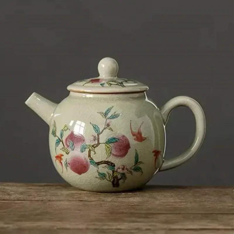 200ml Chinese Traditional Ceramic Teapots Handmade Flower Pattern Kettle Travel Portable Ball Hole Filter Tea Pot Home Tea Set