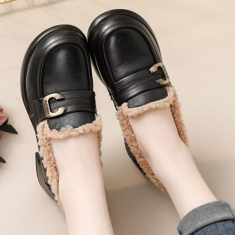 Cotton Shoes Winter Velvet Warm Fashion Doudou Shoes Women'S Thick-Soled Non-Slip Waterproof Soft-Soled Casual Loafers Tide