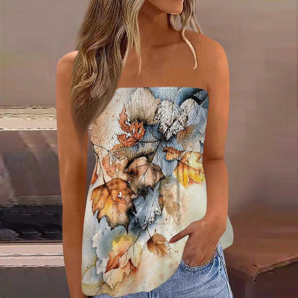 Tube Toppe Til Kvinder,Sød Sexet Off Shoulder Print Ærmeløs T-shirt