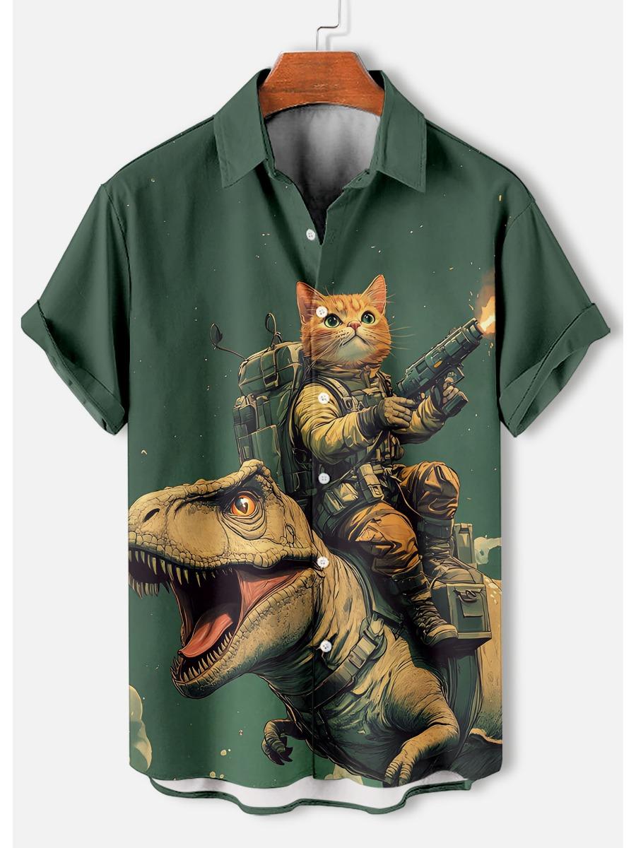 

Летние мужские рубашки с короткими рукавами в стиле ретро с рисунком в стиле аниме и кошек, топы с короткими рукавами, модные повседневные рубашки для отдыха и улицы для мужчин L