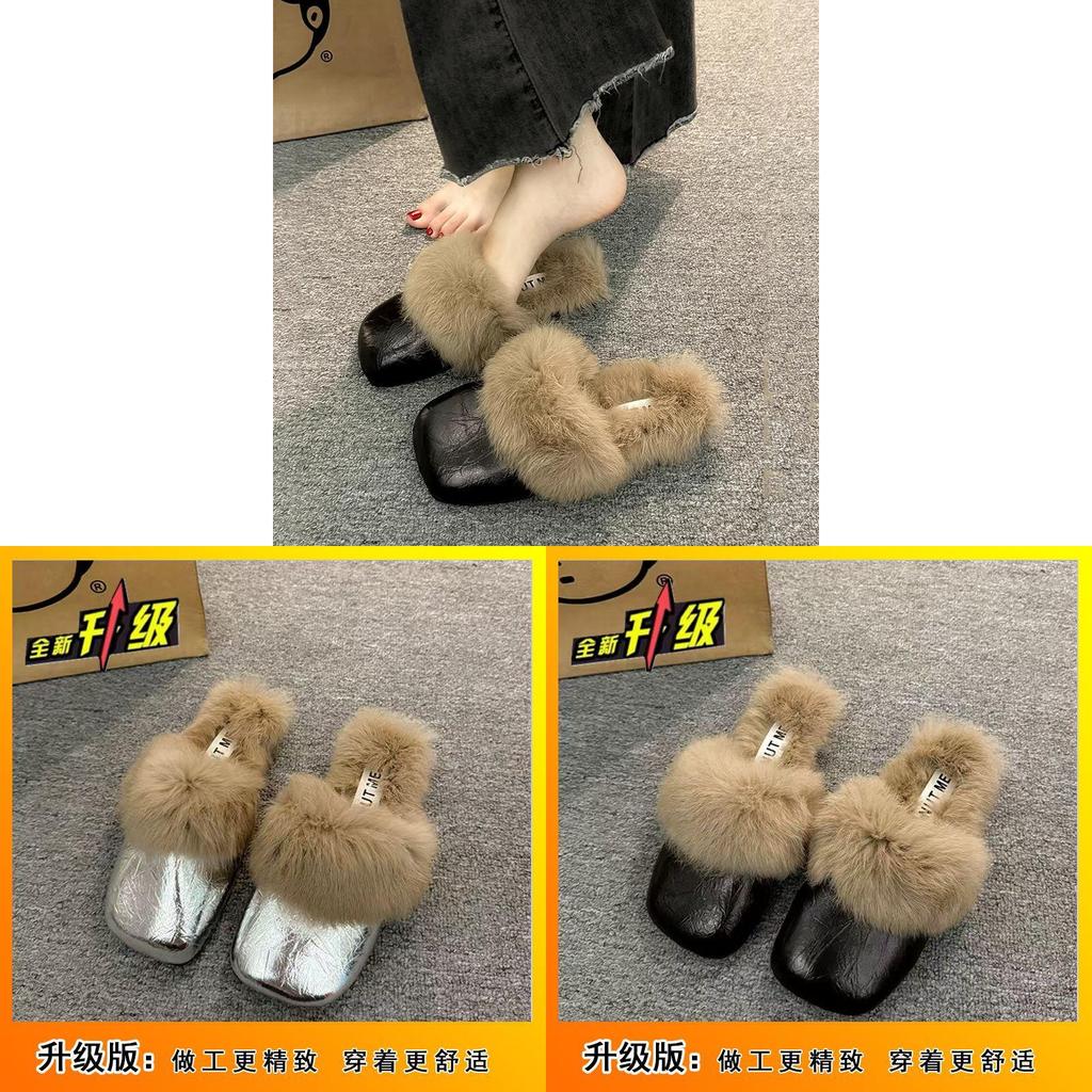 Pack Head Winter Fur Slippers For Women With Nonslip Pu Sole Comfortable Indoor Outdoor Shoes