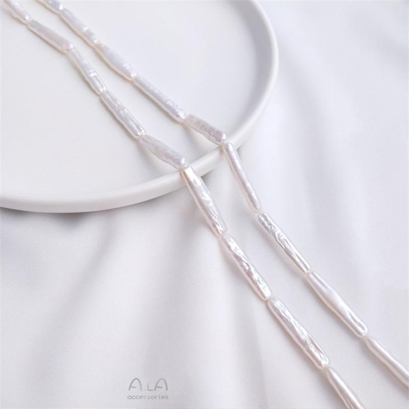 Baroque Irregular Toothpick Pearl Beads with Silver Through-Holes for DIY Jewelry