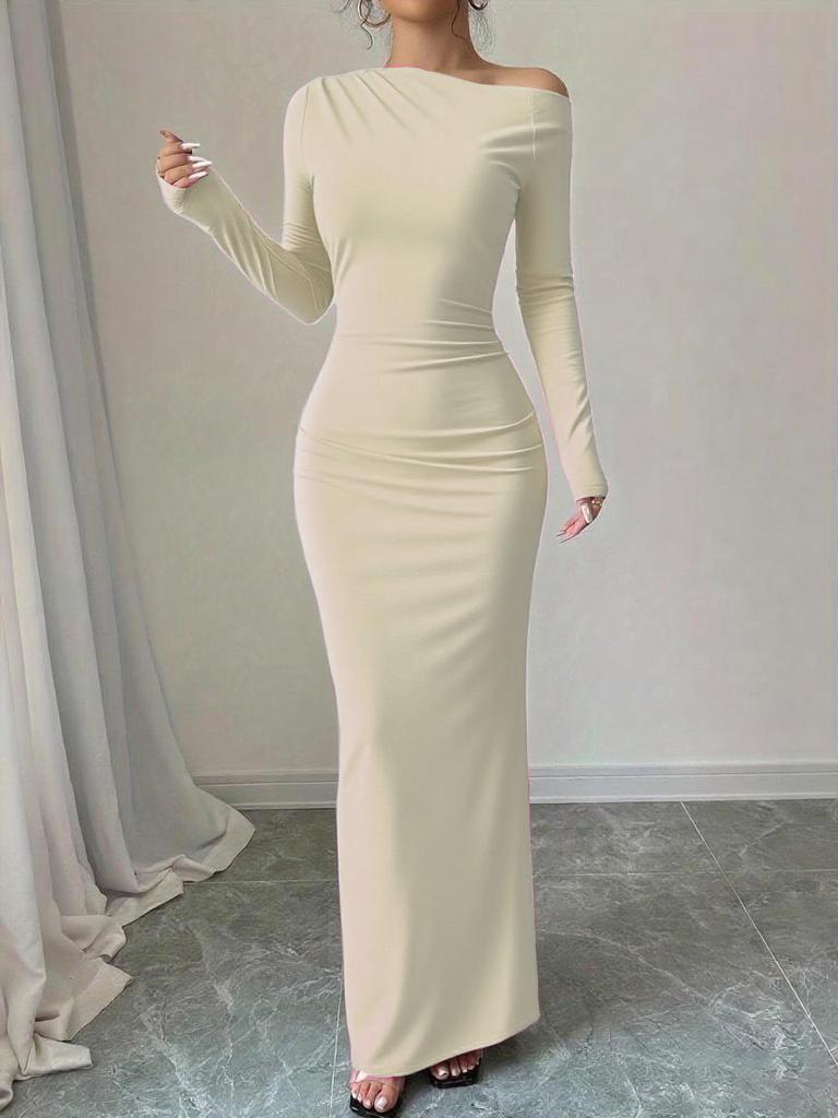 Off-Shoulder Maxi Dress with Asymmetric Neckline and Floral Print, Available in Multiple Colors