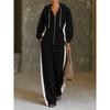 Damen 2-teiliges Freizeit-Set Winter 2026: Color-Block Kapuzen-Reißverschluss-Sweatshirt Weit geschnittene Hose