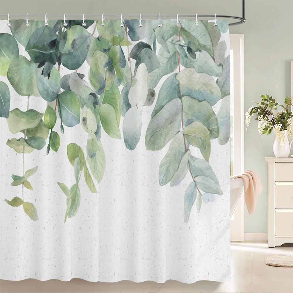 Minimalist Art Leaves Plant Shower Curtain Polyester Fabric Bathroom Decoration Shower Curtain 180*180CM with Hooks