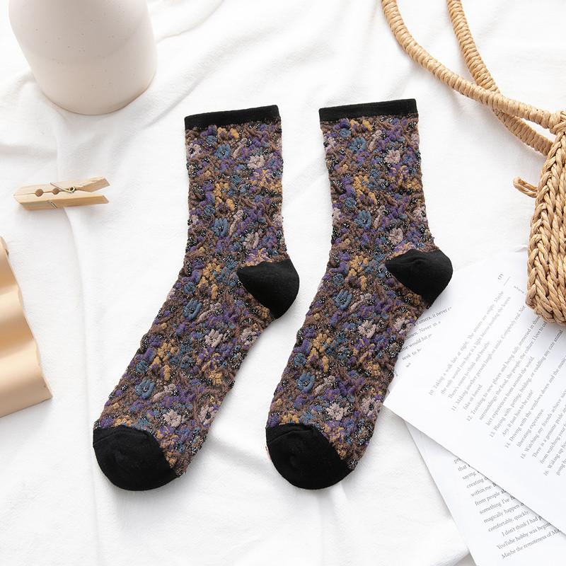 

European Court Style Women S Socks Retro Bubble Three-Dimensional Flower Stacking Socks Japanese Sweet Socks Women S Silver Onion Cotton Socks Autumn one size fits all