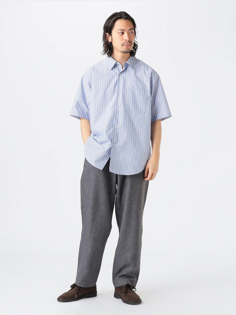 B:MING LIFE STORE by BEAMS Men's Short Sleeve Shirt, Polyester Broadcloth, Size M, BLUE_STRIPE