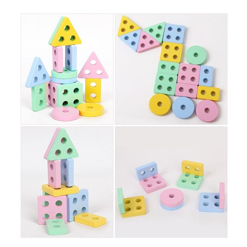 Geometric Shape Sleeve Column Educational Toys For Children Montessori Sensory Development Early Learning Building Blocks Gift