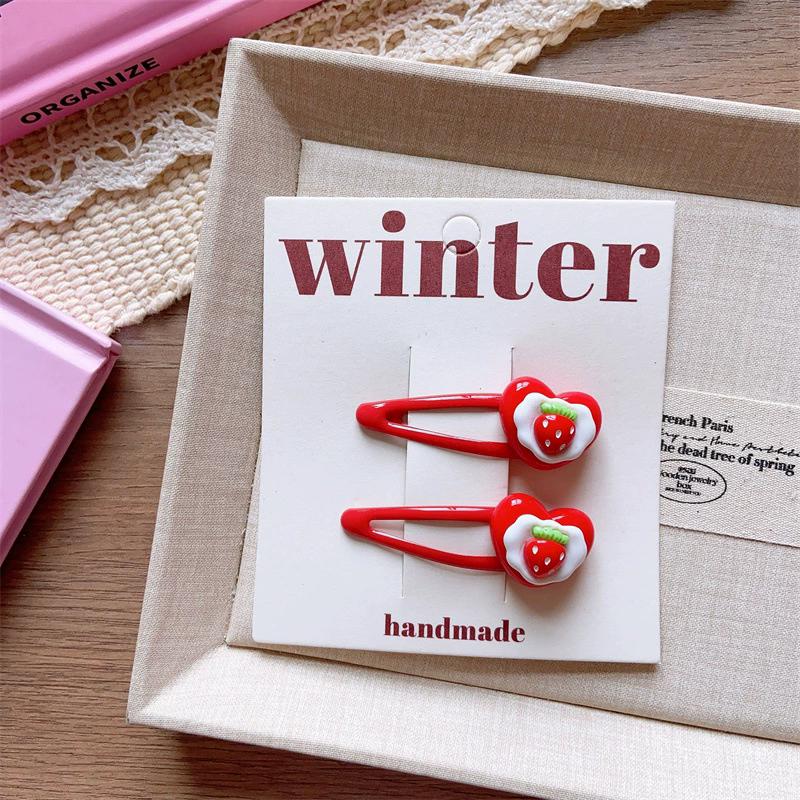 2pcs/set Cute Fruit Hair Clip for Kids Strawberry Hairclip Girls Elastic Hair Tie Baby Small Hair Rubber Bands Kawaii Hairpin