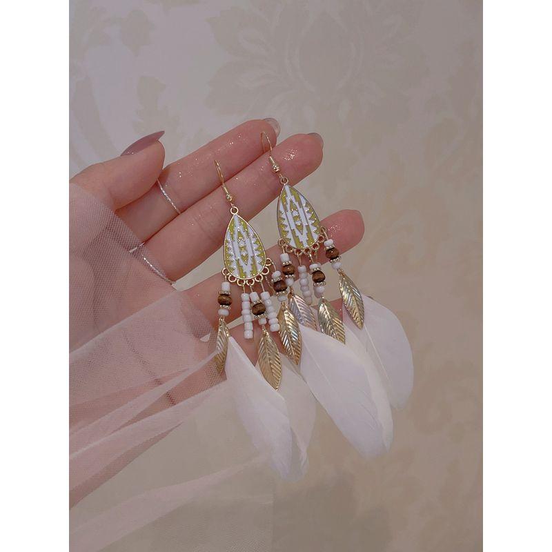 

Ретро Приморские Женские Длинные Серьги с Бусинами Перо White pair