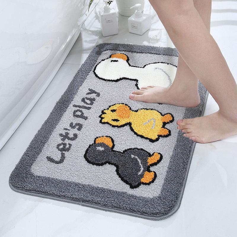Cartoon Bathroom Bathroom Absorbent Non-slip Mat Bedroom Children's Room Carpet Cute Ducklings Into The Door Foot Mat
