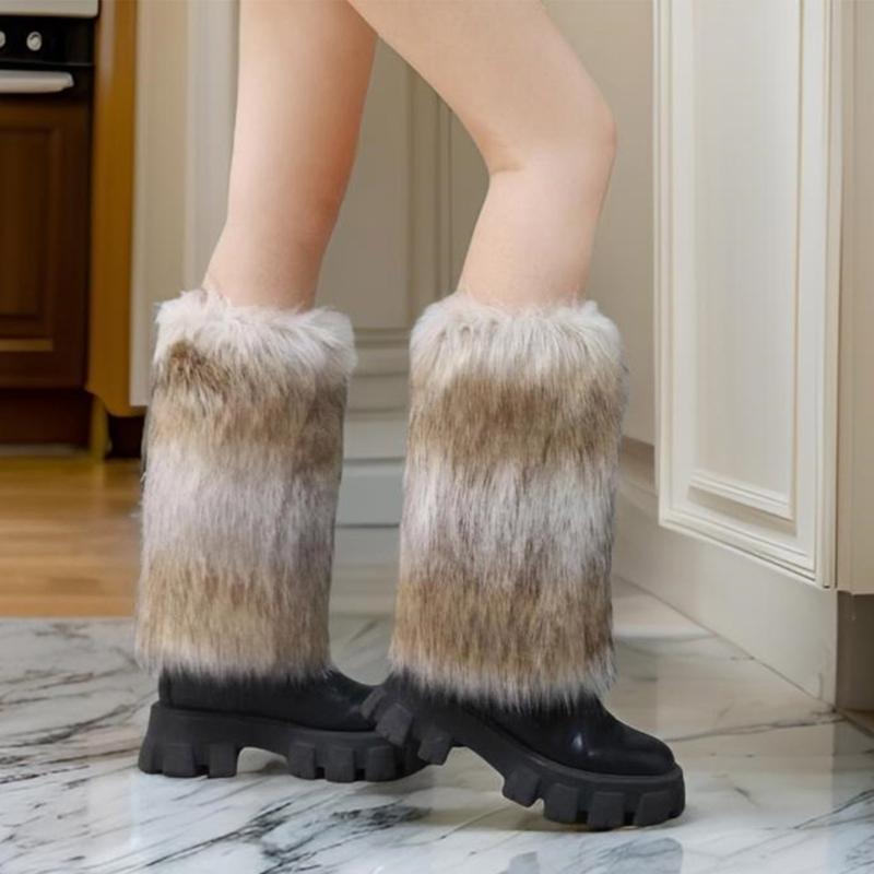 Vintage Thickened Furry Leg Warmers for Women Long Fuzzy Boot Cuffs Leg Cover for Winter Outfits and Costume Parties