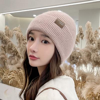 Gorro de tricô grosso feminino inverno quente com manga forrada de lã gorro à prova de frio e vento gorro gorro com protetores de orelha