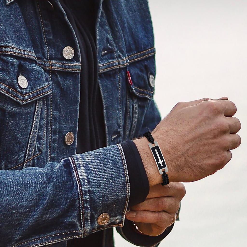 Men Cross Bracelets,Casual Braided Rope Stainless Steel Metal Bracelet,Male Religious Faith Gifts Jewelry