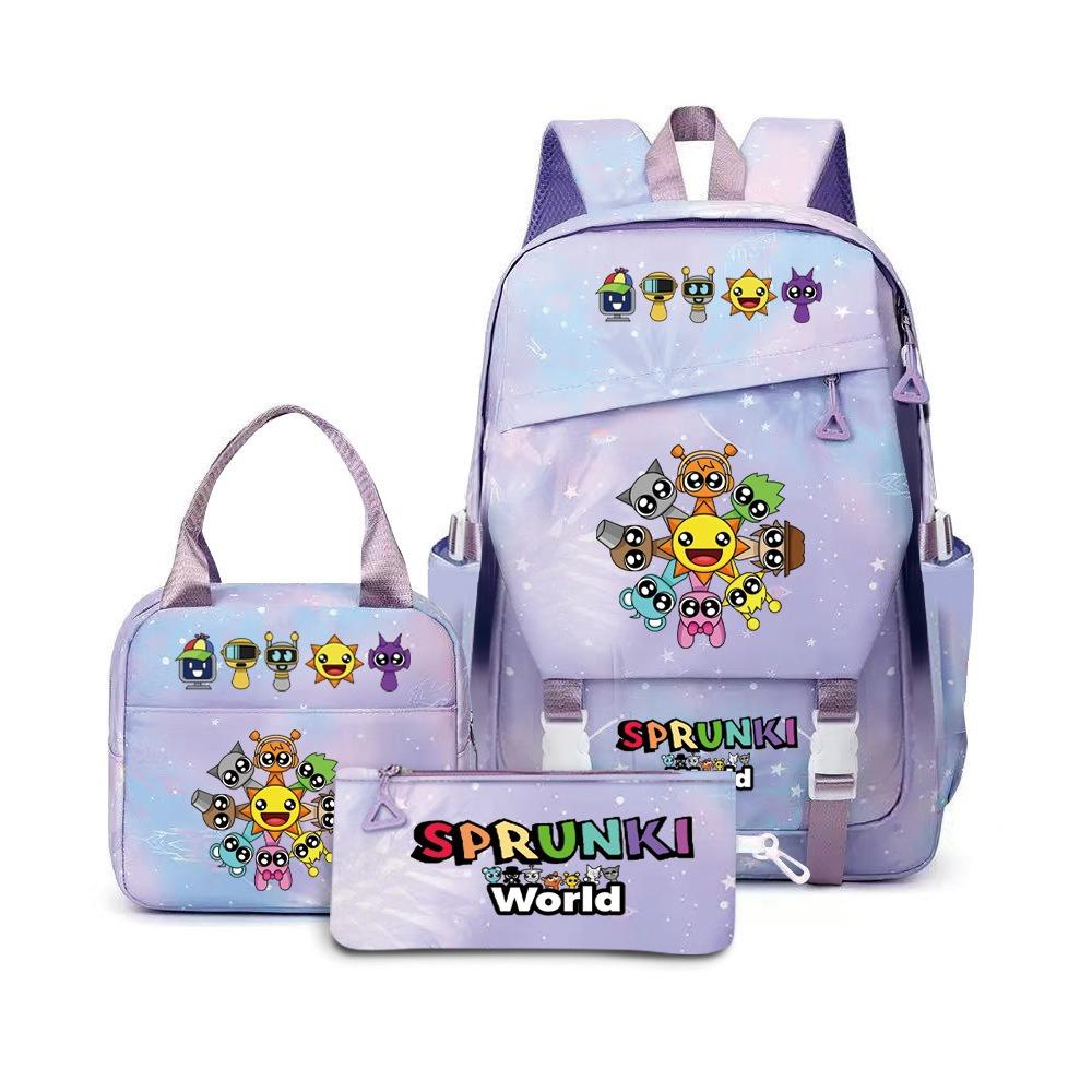 Around the box, elementary school bag sprunki cartoon backpack three-piece set D