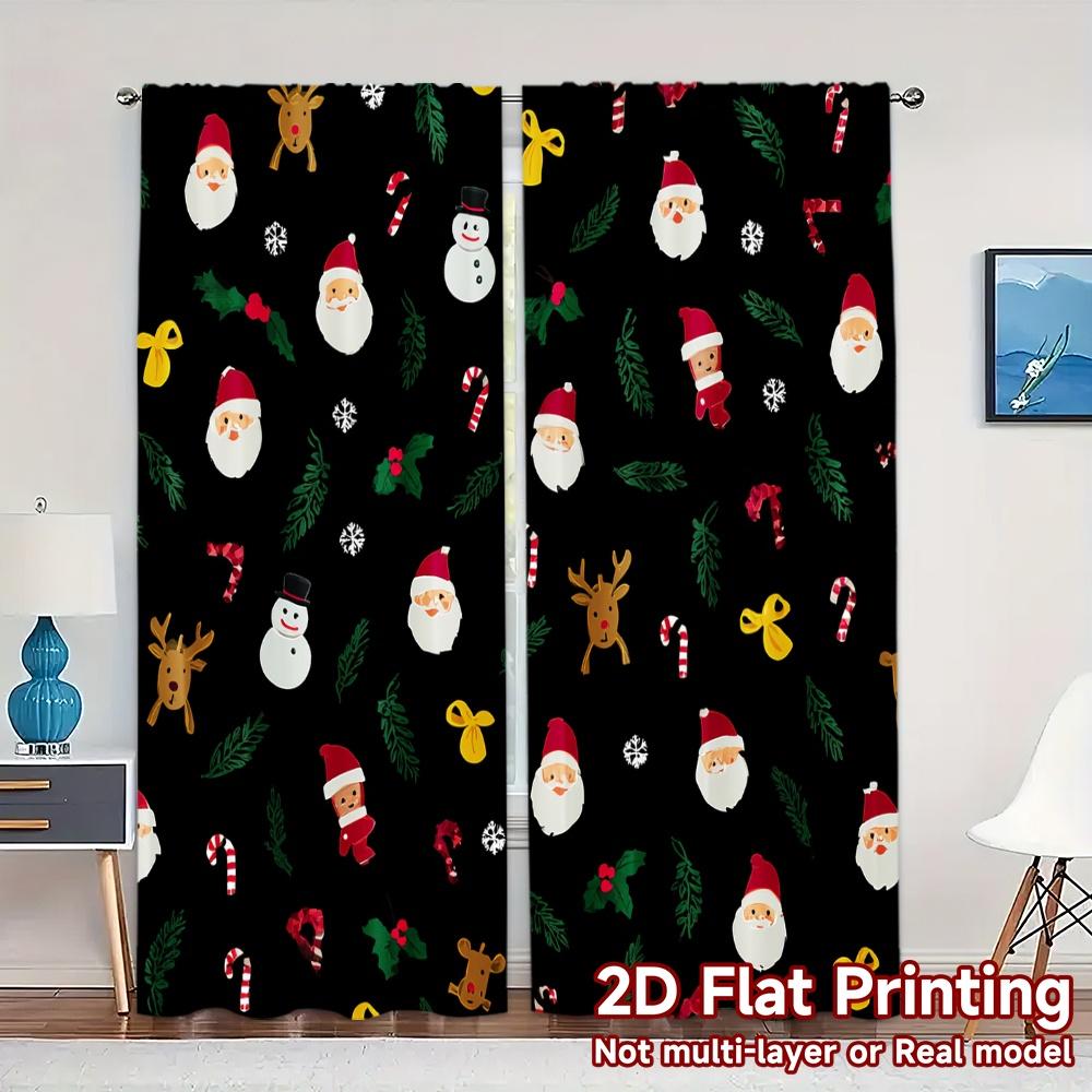2pcs,Curtains Christmas Cartoon Modern Modern Curtains Yarn Curtains Thermal Insulation, and Room Darkening Functions Decorative