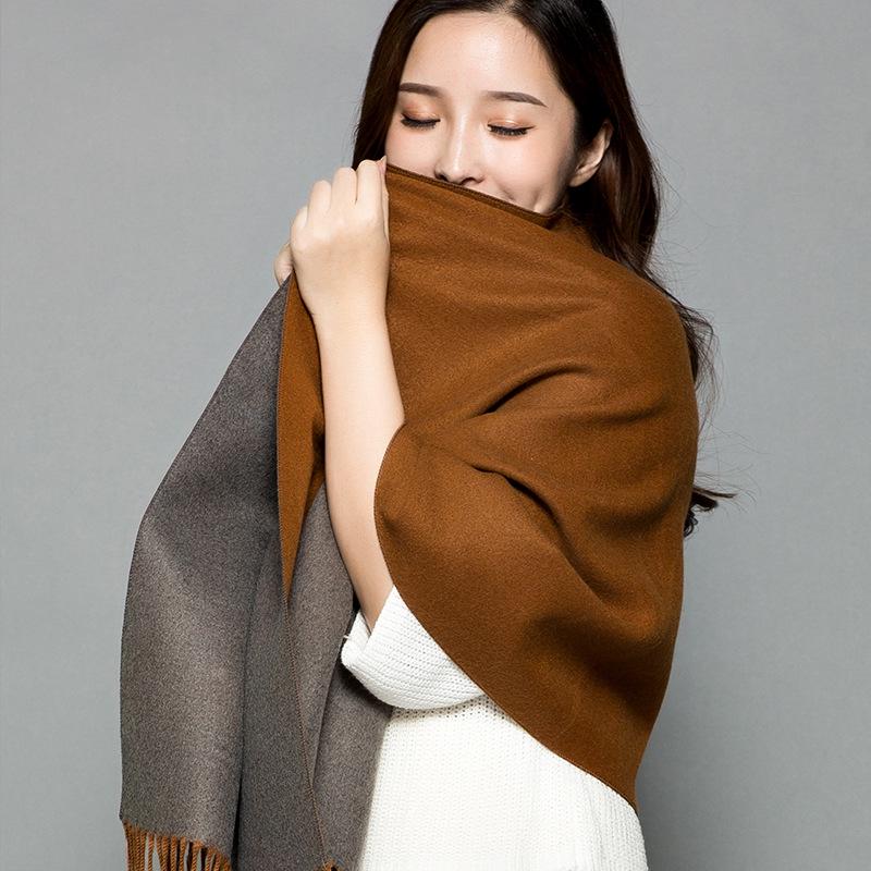 

Женский двухсторонний кашемировый шарф: Двухцветная кроличья шерсть, плотная, теплая, одноцветная шаль, двойного назначения, с корейскими кисточками, незаменимая вещь зимой. 200*65cm