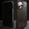 For iPhone 16 Pro Case Crocodile Texture Genuine Cow Leather Coated PC Phone Cover