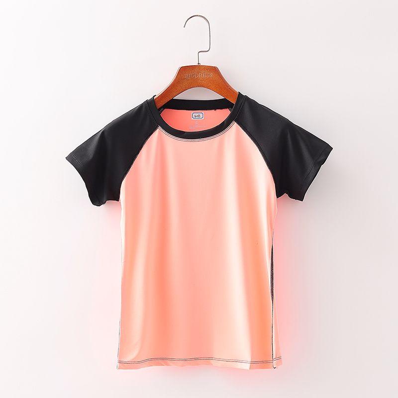 

[Кай] Спортивный бренд для йоги Скидка Женская одежда Быстросохнущая Цветной контраст Пэчворк Высокая эластичность Футболка с коротким рукавом для бега 1k076 Pink S