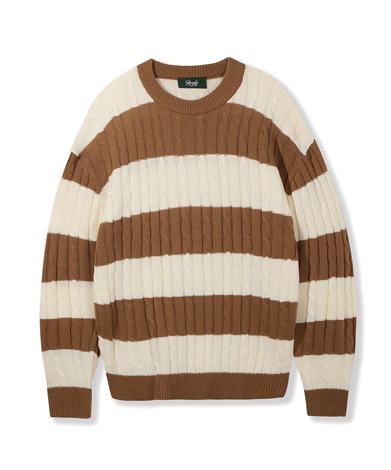 NODU Cable Stripe Round Knit [Beige]