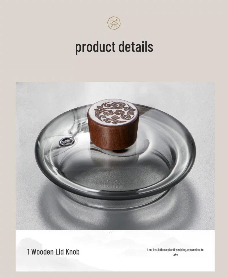 High-Temperature Resistant Glass Teapot for Boiling Water and Brewing Tea with Special Tea Separation Feature.