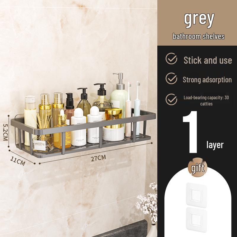 Punch-Free Wall-Mounted Bathroom Storage Shelves and Vanity Organizer