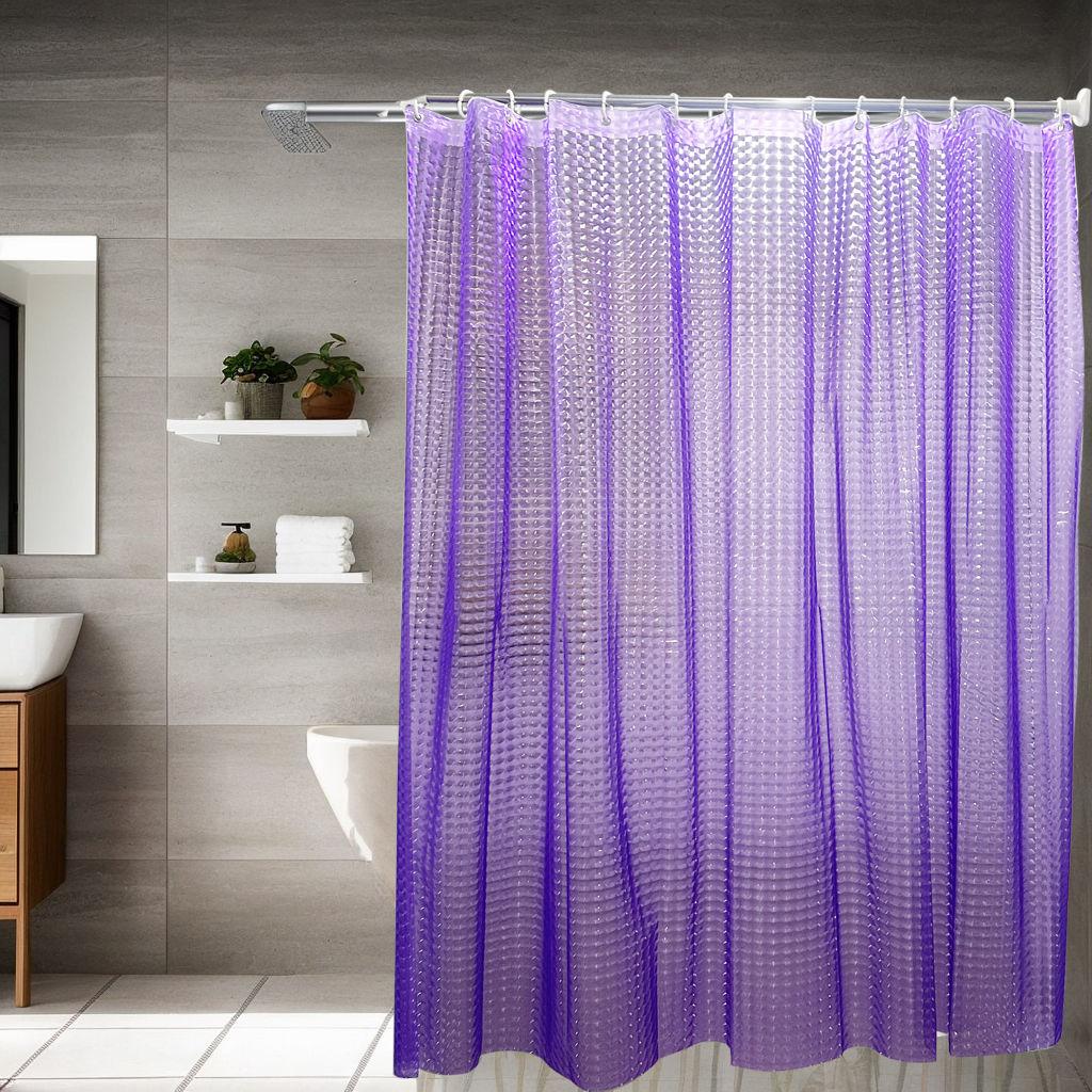 Shower Curtain Water Resistant Mildew Proof Plaid Bathroom Curtains Solid Various Color Transparent Peva Fabric for Toilet 200cm