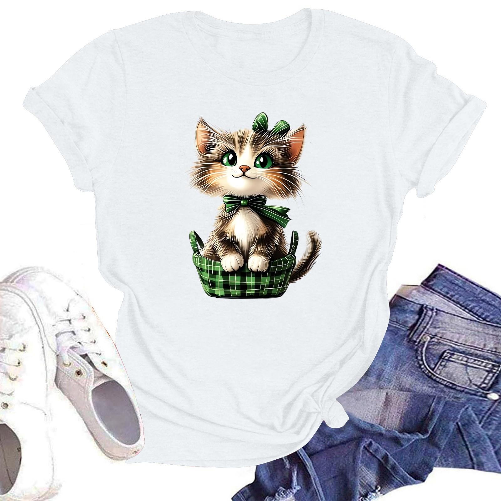 

Женская модная футболка с круглым вырезом и коротким рукавом, пуловер S белый