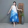 Neck Suspender Skirt, Dress, Long Dress, Extended A-shaped Skirt, Printed Blue Sleeveless Chiffon Skirt, Summer
