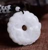 White Jade Pendant Necklace Hand Carved Circular Design with Intricate Mythical Creature Motifs and Adjustable Beaded Cord for Daily Wear