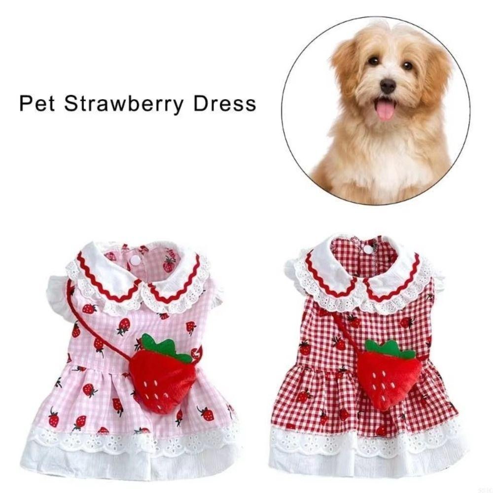 Cute Dog Vest Soft Cat Skirt Fashion Pet Strawberry Dress  Pet Party