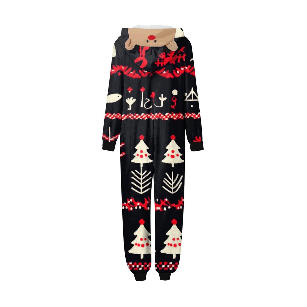 Christmas Print Family Matching Hooded Long Sleeved Zippered Jumpsuit Set