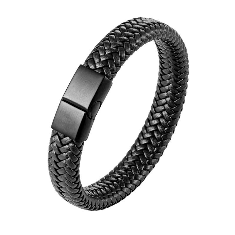 Cross-Border Black Cowhide Cord Woven Bracelet - Men's Trendy Minimalist Retro Design