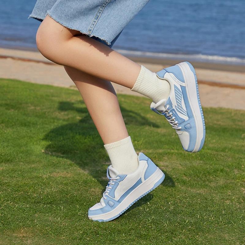 Li-Ning Cloud Anti-Kick Anti-Slip Shock Absorption Wear-Resistant Lightweight Rebound Low-Top Skate Shoes Kids Skate Shoes White Blue YKCS096-2
