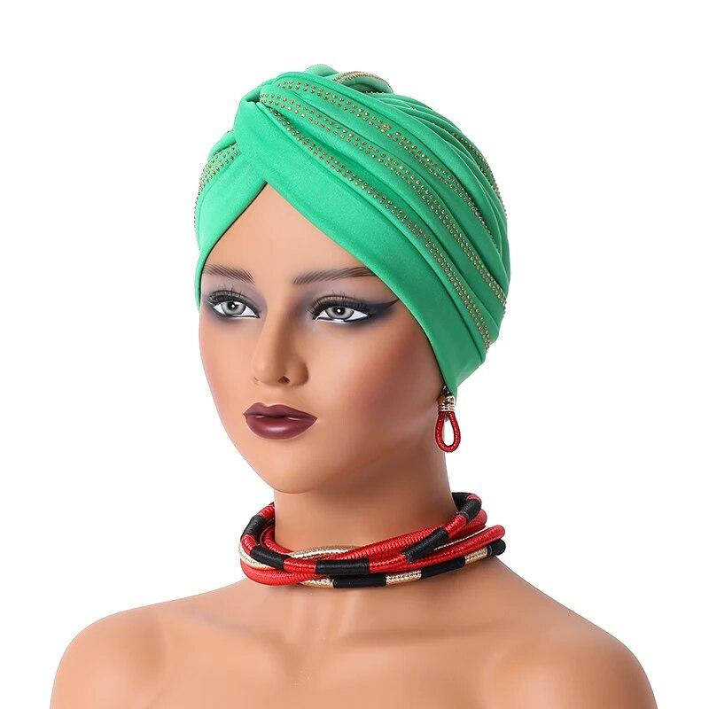Fashion Women Diamonds Turban Hat Female Head Wraps