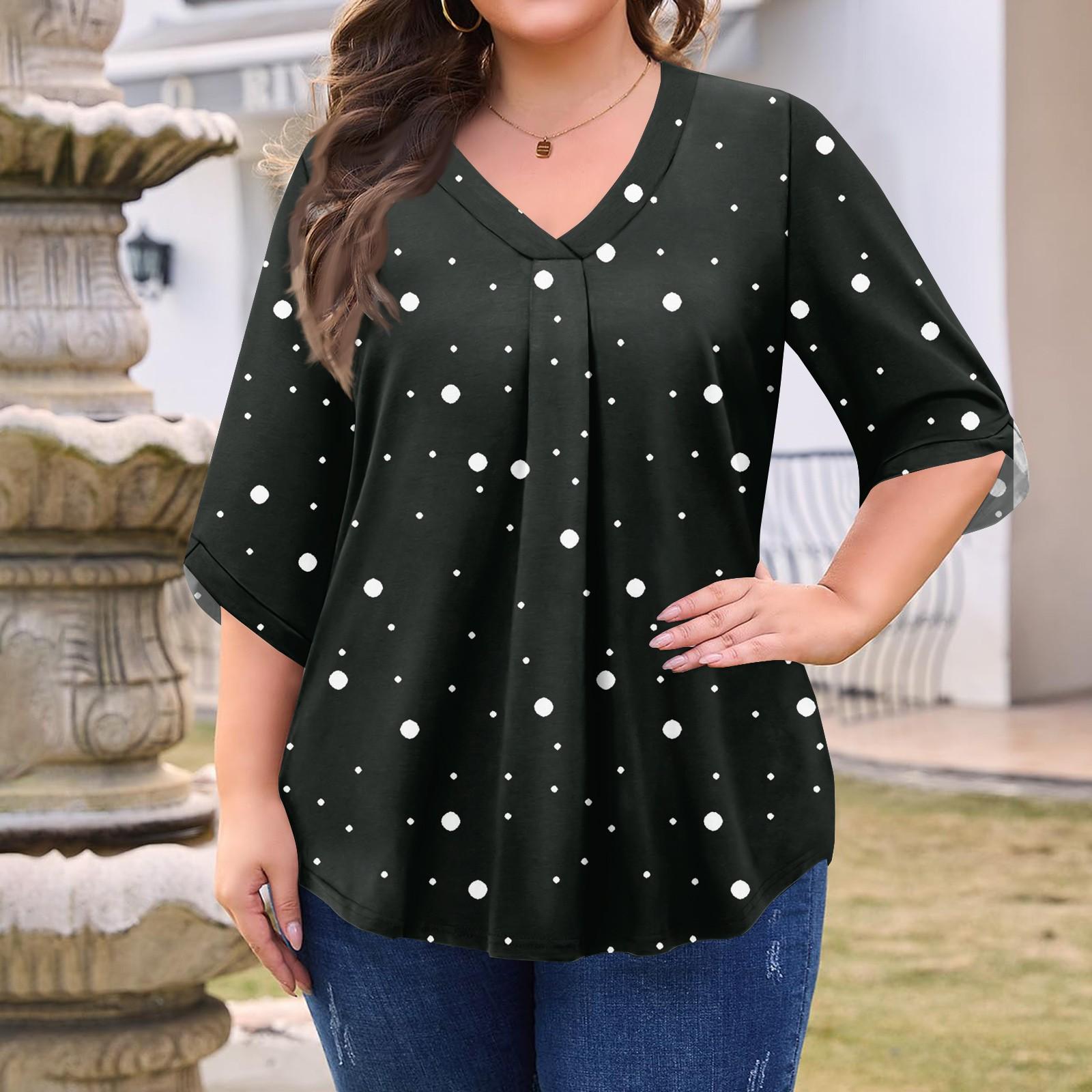 

Женская модная блузка большого размера с принтом, V-образным вырезом и рукавом три четверти XL чёрный