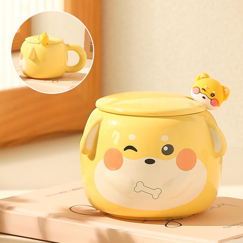 Cartoon Ceramic Mug Couple Cup Household Male and Female Cup High Looking Cute Animal Water Cup Souvenir