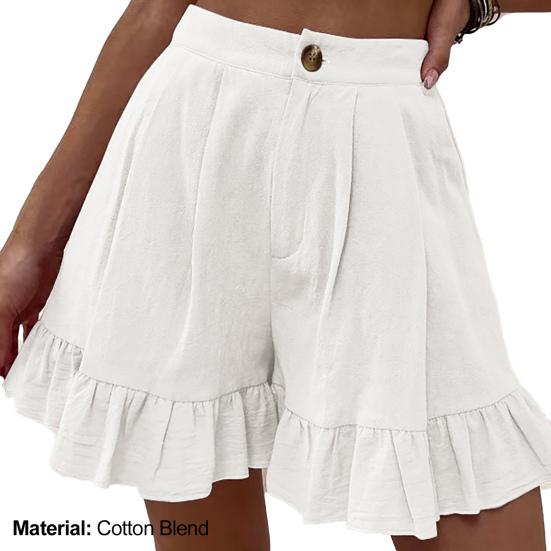 Women Shorts Flounce High Waist Solid Color Loose Fit Summer Short Pants for Home