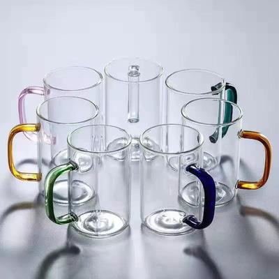 High Borosilicate Glass Milk Tea Drinking Cup for Household Use Handles Men and Women's Office Tea Cup Colorful Handle Single Layer Cup