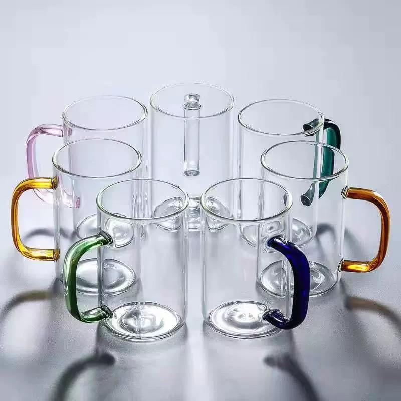 High Borosilicate Glass Milk Tea Drinking Cup for Household Use Handles Men and Women's Office Tea Cup Colorful Handle Single Layer Cup
