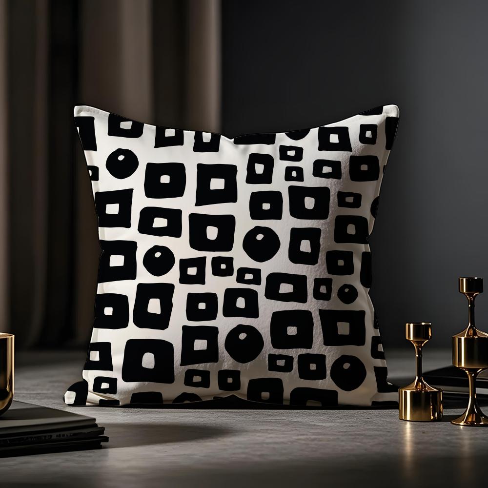 Black And White Abstract Style Cushion Cover Anti-dustmite Pillowcase Invisible Zipper Silky Short Plush Sofa Cushion Cover