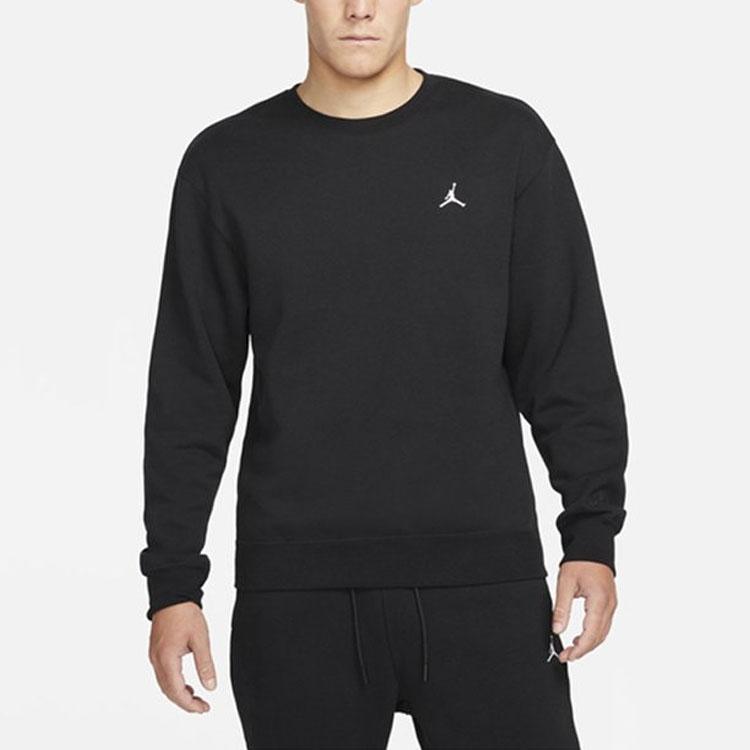 Jordan Logo Embroidered Print Pattern Fleece-Lined Crew Neck Sweatshirt Men Tops Black DN7957-010