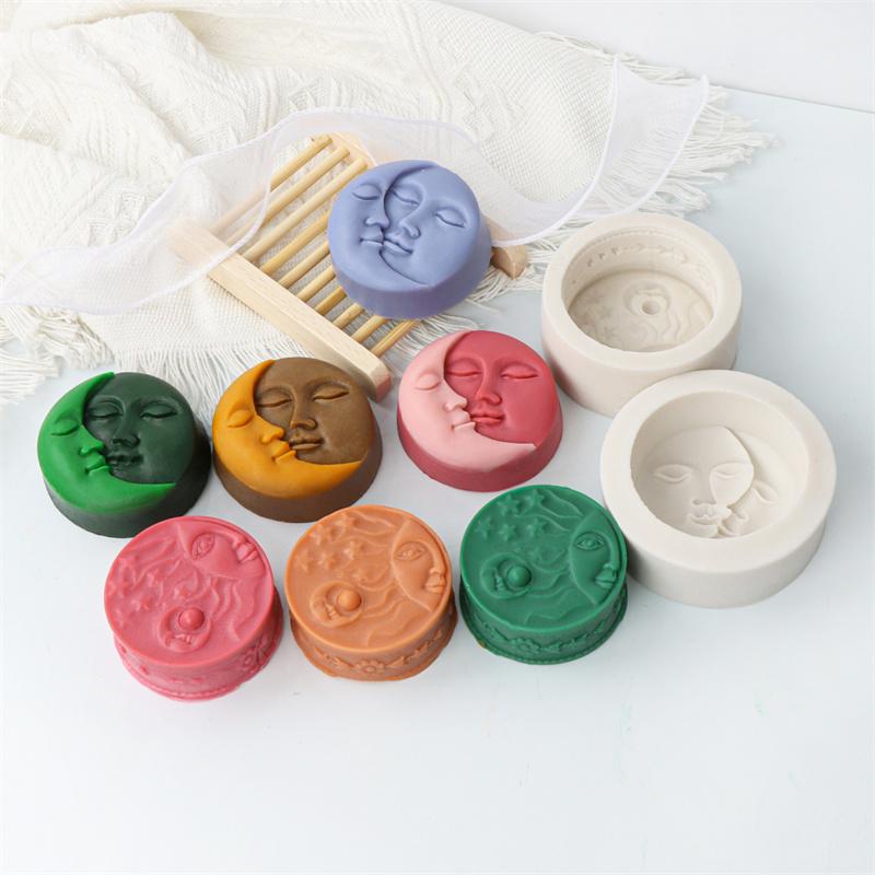 Sun Moon Face Silicone Soap Mold DIY Moon Sun Double Side Candle Handmade Lotion Bath Bomb Making Tool Silicone Mold